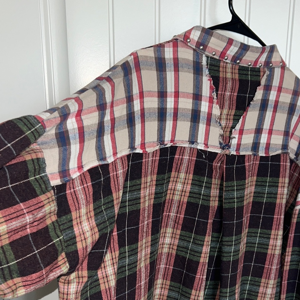 Women's Patchwork Plaid Button Down Shirt with St… - image 9